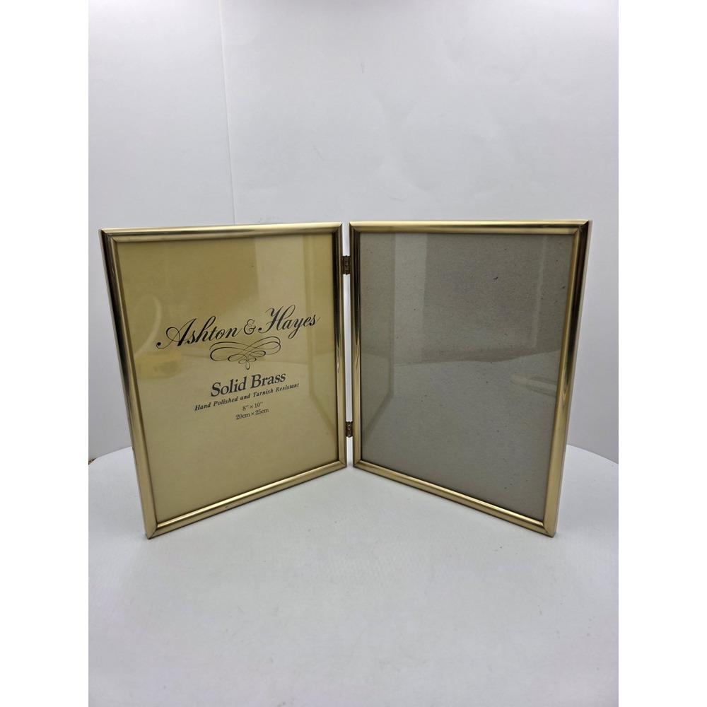 Ashton & Hayes Solid Brass Double 8x10 Hinged Folding Picture Frame Gold Tone